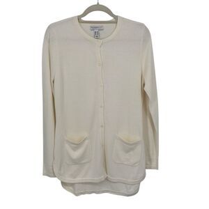 Isaac‎ Mizrahi Live Cream Button Front Cardigan Sweater with Pockets Small NOWT